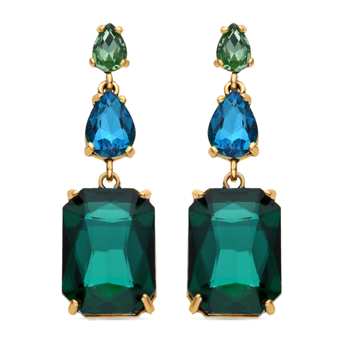 Pendientes de Cristal Verde acabados en oro amarillo de 18k