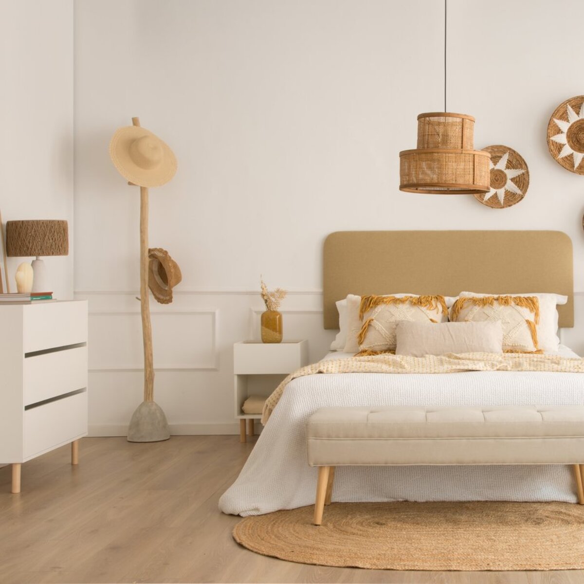 Commode Canes -tableau technique stratifié-couleur blanc mat/naturel 82 x 85 x 40 cm