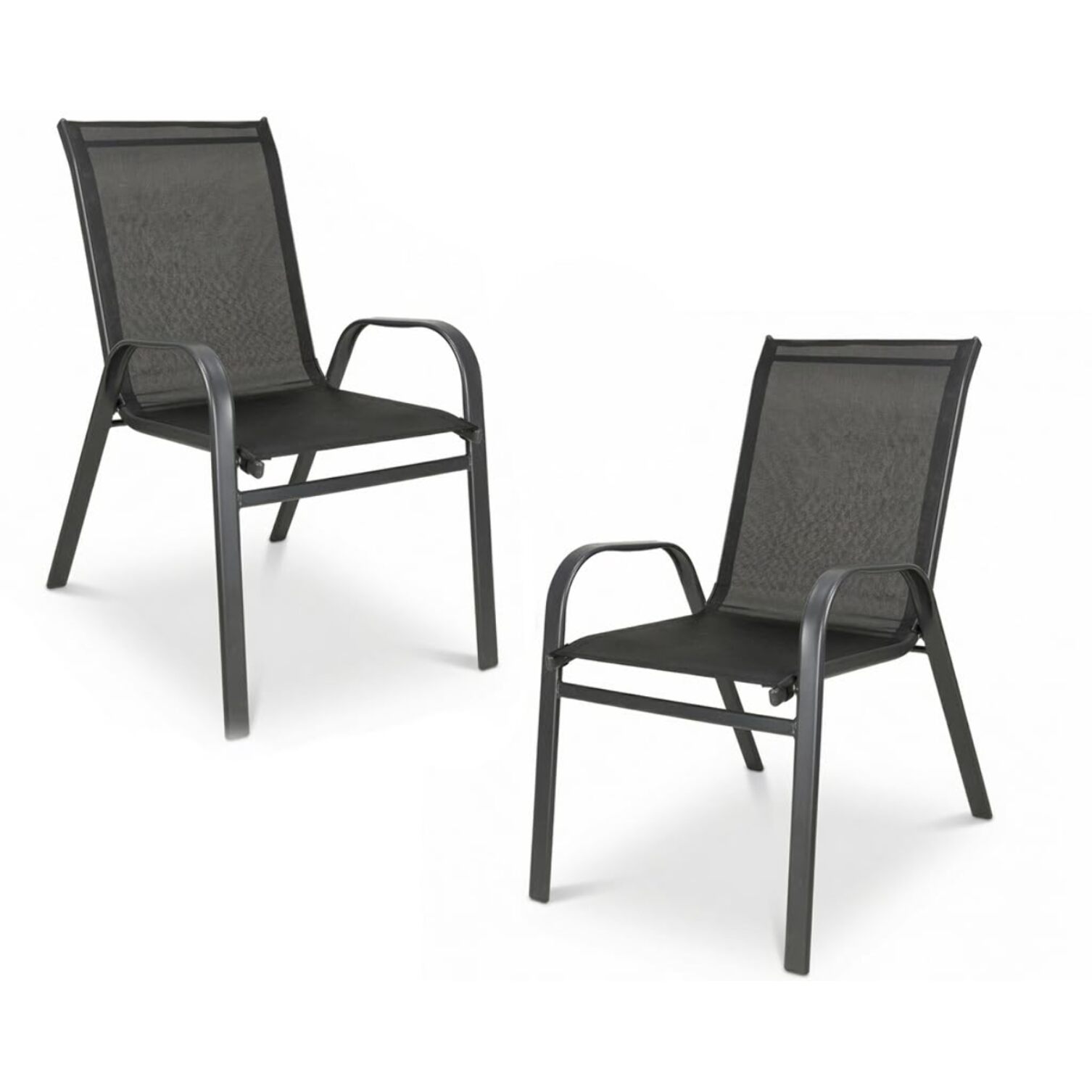 Set 2 sedie da giardino in acciaio zincato verniciato a polvere con seduta in texilene traspirante, resistenti agli agenti atmosferici, leggere e confortevoli, ideali per balcone terrazzo e outdoor, facili da pulire e durevoli