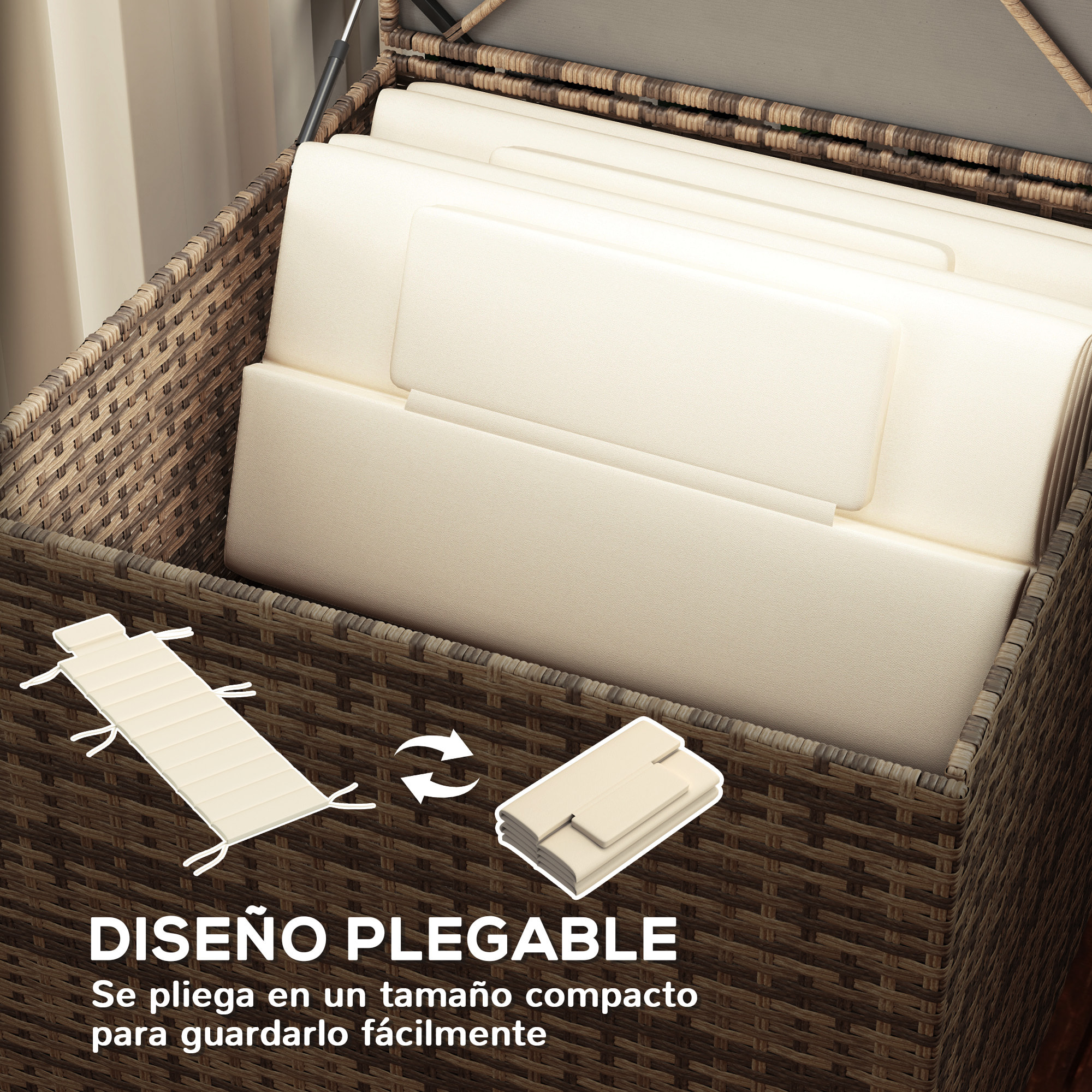 Pack 2 Cojines para Tumbonas Plegables Colchonetas para Tumbonas de Jardín Exterior 203x66x3 cm con Reposacabezas y Correas de Sujeción Crema