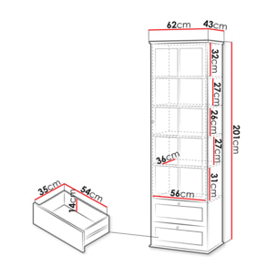 Francesco - vitrine - effet bois et blanc - 2 tiroirs et 1 porte - 201 cm - Bois / Blanc