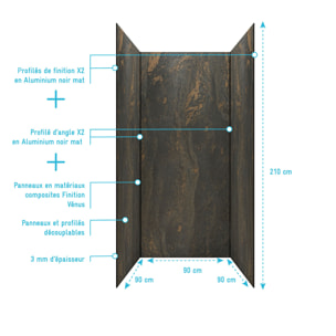 Pack 3 Panneaux Muraux Pierre Venus 90x210cm et Profilés Noirs - STONE'IT