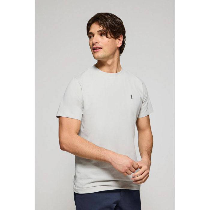 Camiseta gris claro con cuello redondo y bordado Rigby Go