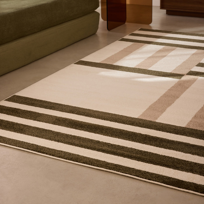 SANTAL - Tapis de salon vert à motif géométrique