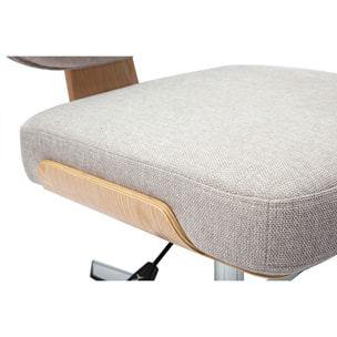 Chaise de bureau en tissu effet velours texturé beige et bois clair chêne HANZ