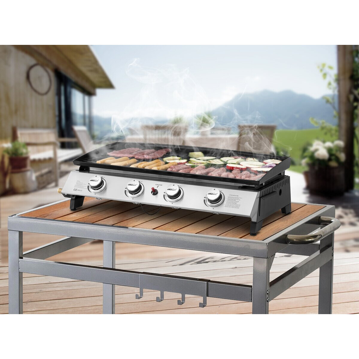 Plancha à gaz avec 4 brûleurs en métal "Jolly" - 10 Kw - Gris