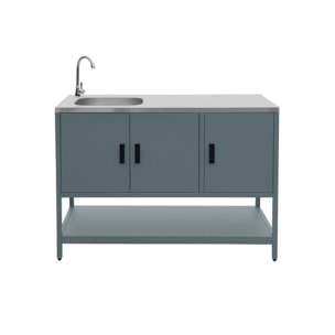 Cuisine extérieure 2 modules en acier inoxydable bleu gris