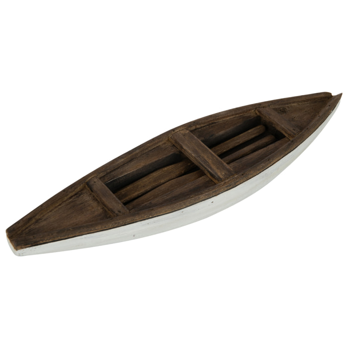 J-Line décoration Bateau + Rame Vacay - bois - marron foncé/blanc