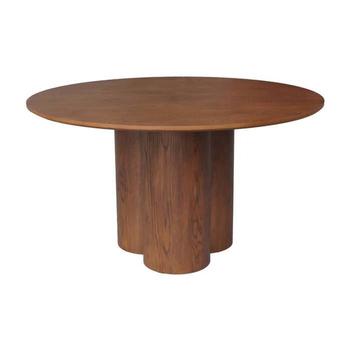 Table à manger ronde bois d'hévéa et placage chêne noyer 4 places 130cm - Leonore