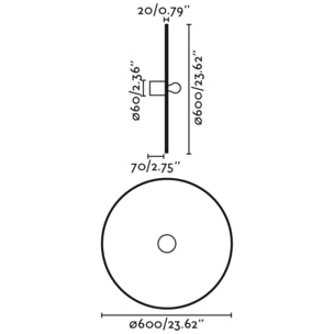 COSTAS 600 H70 Lampada da parete/plafoniera nera/ratan