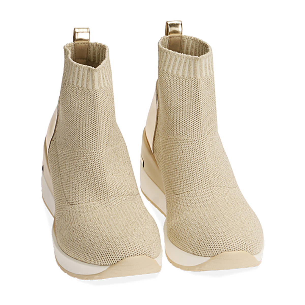 Zapatos sin cordones dorado, tacón de cuña de 7 cm