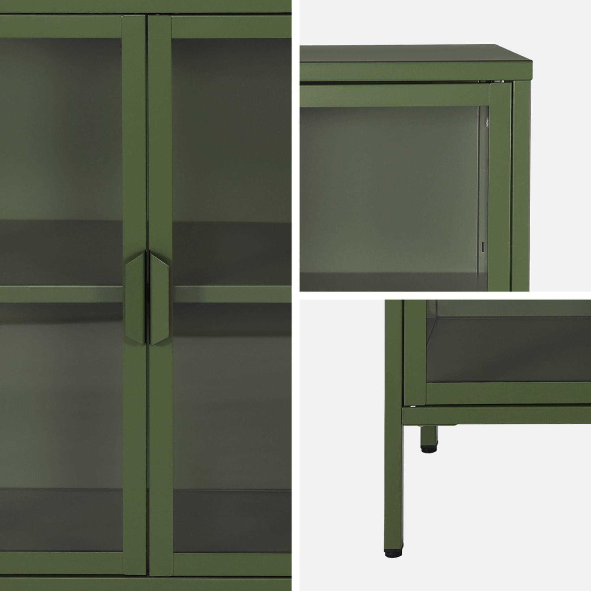 Buffet industriel métal et verre trempé 3 portes 100cm vert - Arkansas