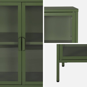 Buffet industriel métal et verre trempé 3 portes 100cm vert - Arkansas