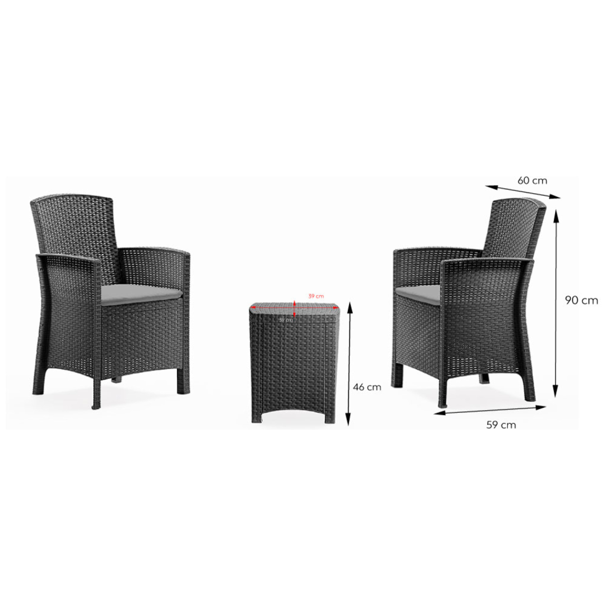 Ensemble de jardin 2 fauteuils gris anthracite avec table basse PASTO