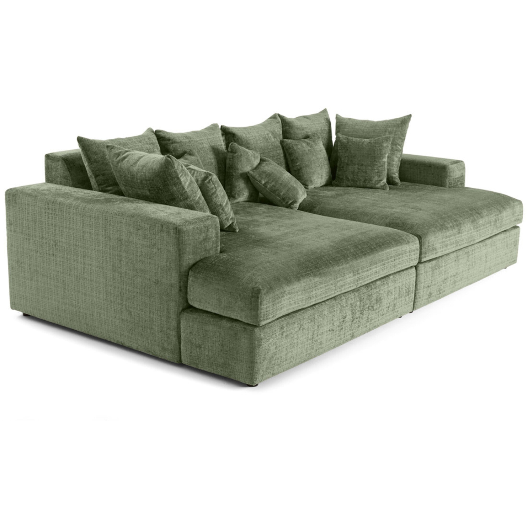 Collins - canapé droit 4 places avec double méridienne - assise profonde - en velours texturé - Vert