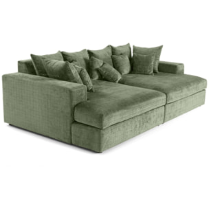 Collins - canapé droit 4 places avec double méridienne - assise profonde - en velours texturé - Vert