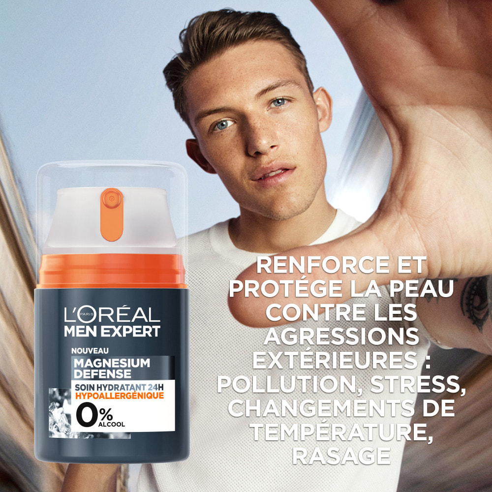 L'Oréal Paris Men Expert Magnesium Defense Soin Hydratant 24H Hypoallergénique 0% Alcool 50ml