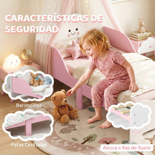 Cama Infantil, 70x140 cm, Cama Montessori con Barandillas Altas, Tema de Algodón de Azúcar, para Niños y Niñas de 3-6 Años, Rosa