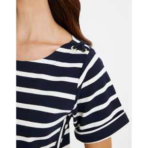 Vestido Corto Rayas Blanco Azul Marino - Marini