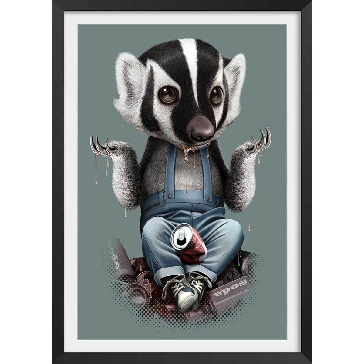 Affiche enfant frisson de blaireau  Affiche + cadre en bois - Noir