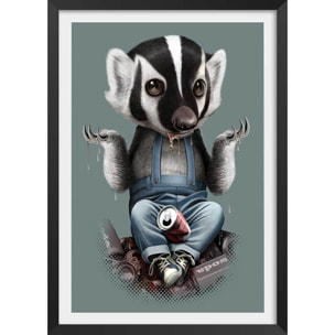 Affiche enfant frisson de blaireau  Affiche + cadre en bois - Noir