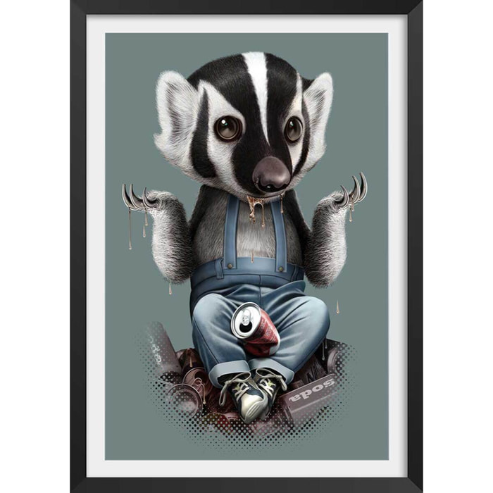 Affiche enfant frisson de blaireau  Affiche + cadre en bois - Noir