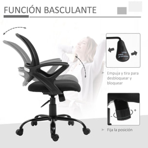 Vinsetto Silla de Oficina Ergonómica Silla de Escritorio Basculante con Altura Ajustable Asiento Giratorio 360° y Soporte Lumbar Malla Transpirable 61x61x89-99 cm Negro