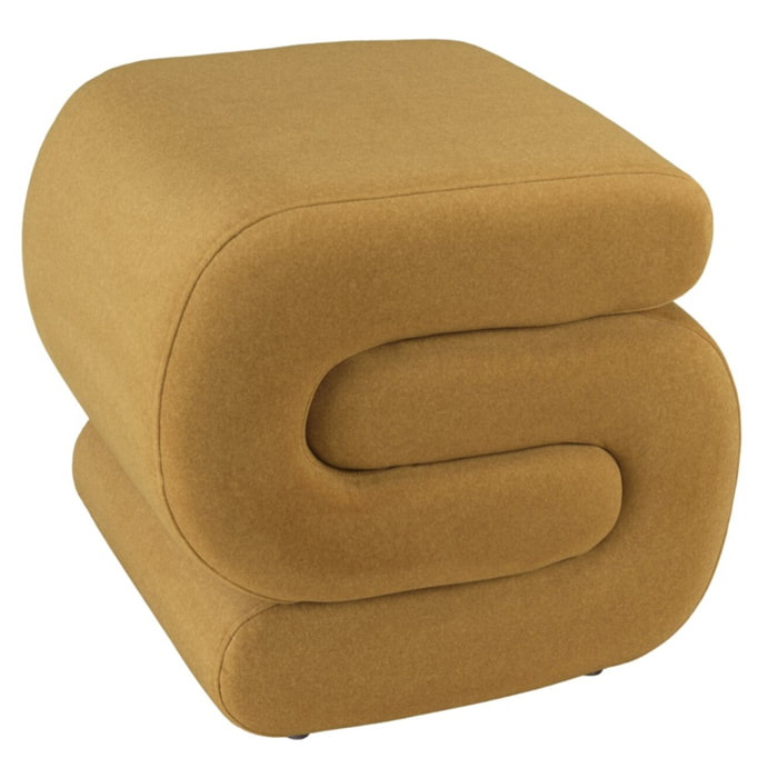 LEOPOLD - Pouf en tissu effet velours jaune moutarde