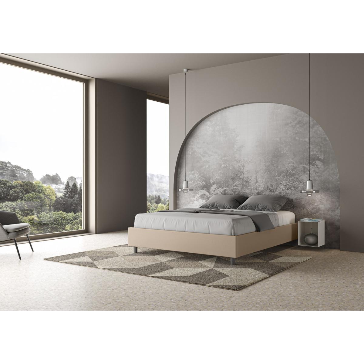 Cama con almacenaje acolchada sin cabecero 160x210 cuero sintético gris paloma Azelia