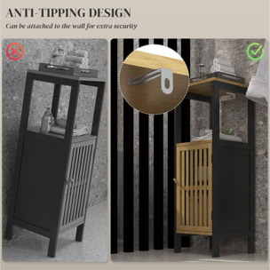 Meuble bas salle de bain - porte, 3 étagères - MDF noir bambou verni