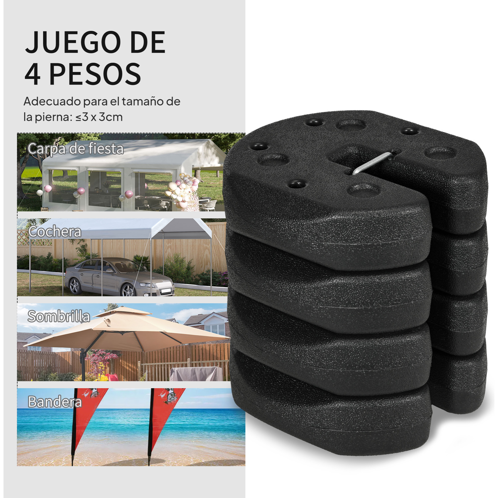 Pack de 4 Pesos para Carpas Plegables Pesos para Cenador Rellenados con Cemento Bases para Toldo Pérgola Ø22x5,5 cm Negro