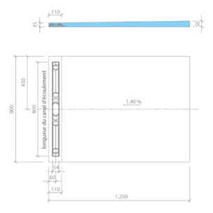 Receveur de douche à carreler 120 x 90 cm WEDI Fundo Riolito Neo + barrette de finition + bonde horizontale + kit d'étanchéité