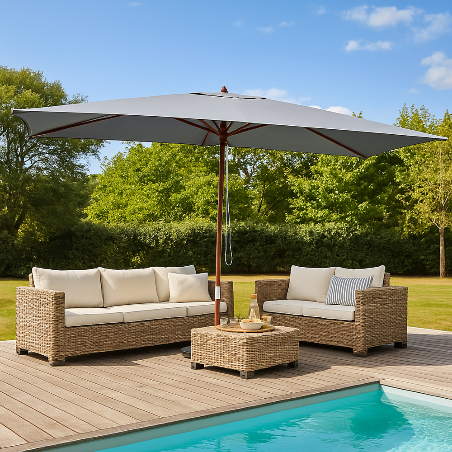Parasol en bois rectangulaire toile grise PARMA