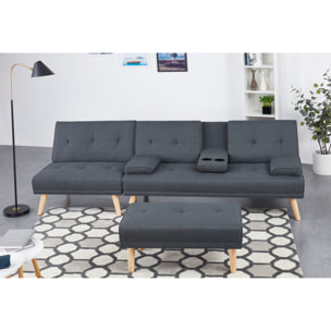 Canapé scandinave convertible 5 places en tissu gris ORLANDO