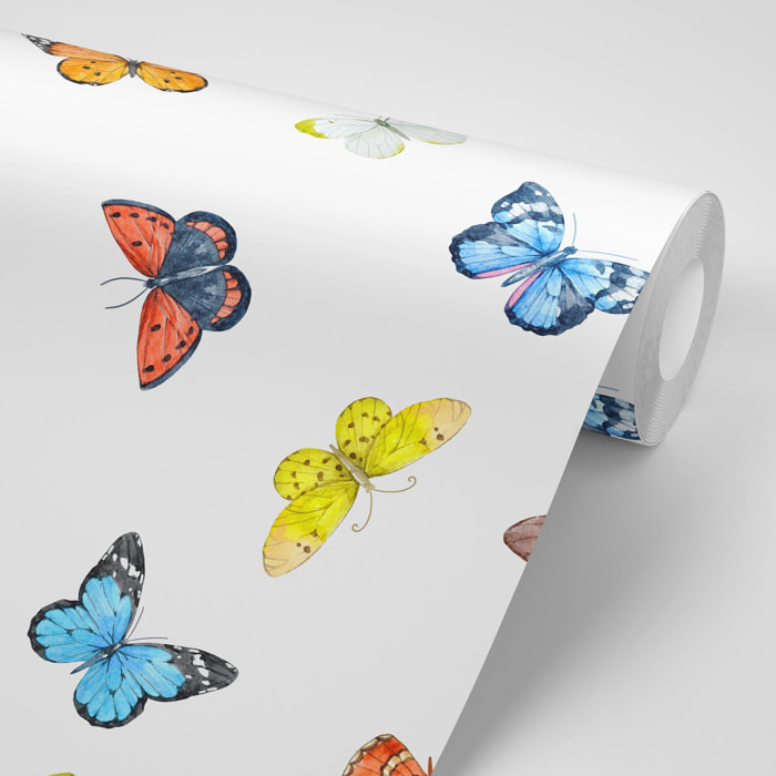 Papel pintado CERAMIKO, Mariposas con fondo blanco 65x300 cm