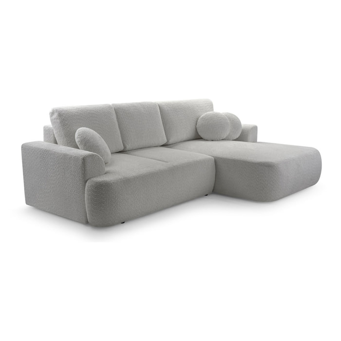 Candela - canapé d'angle droit 4 places - convertible avec coffre - en tissu bouclette - Gris