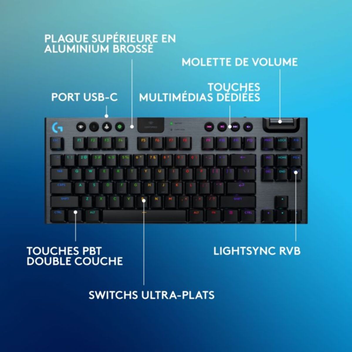 Clavier gamer sans fil LOGITECH G915 X Lightspeed TKL Clicky Noir