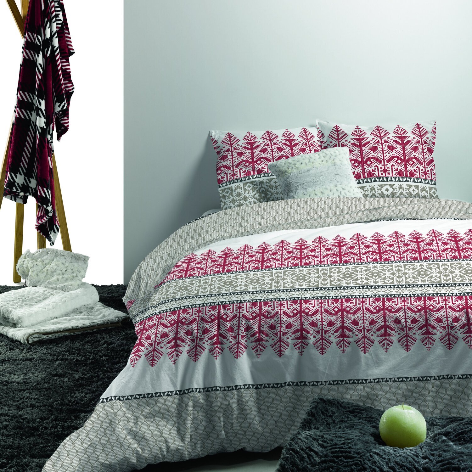 Parure housse de couette 3pcs avec taies oreiller 100% coton 57fils halti