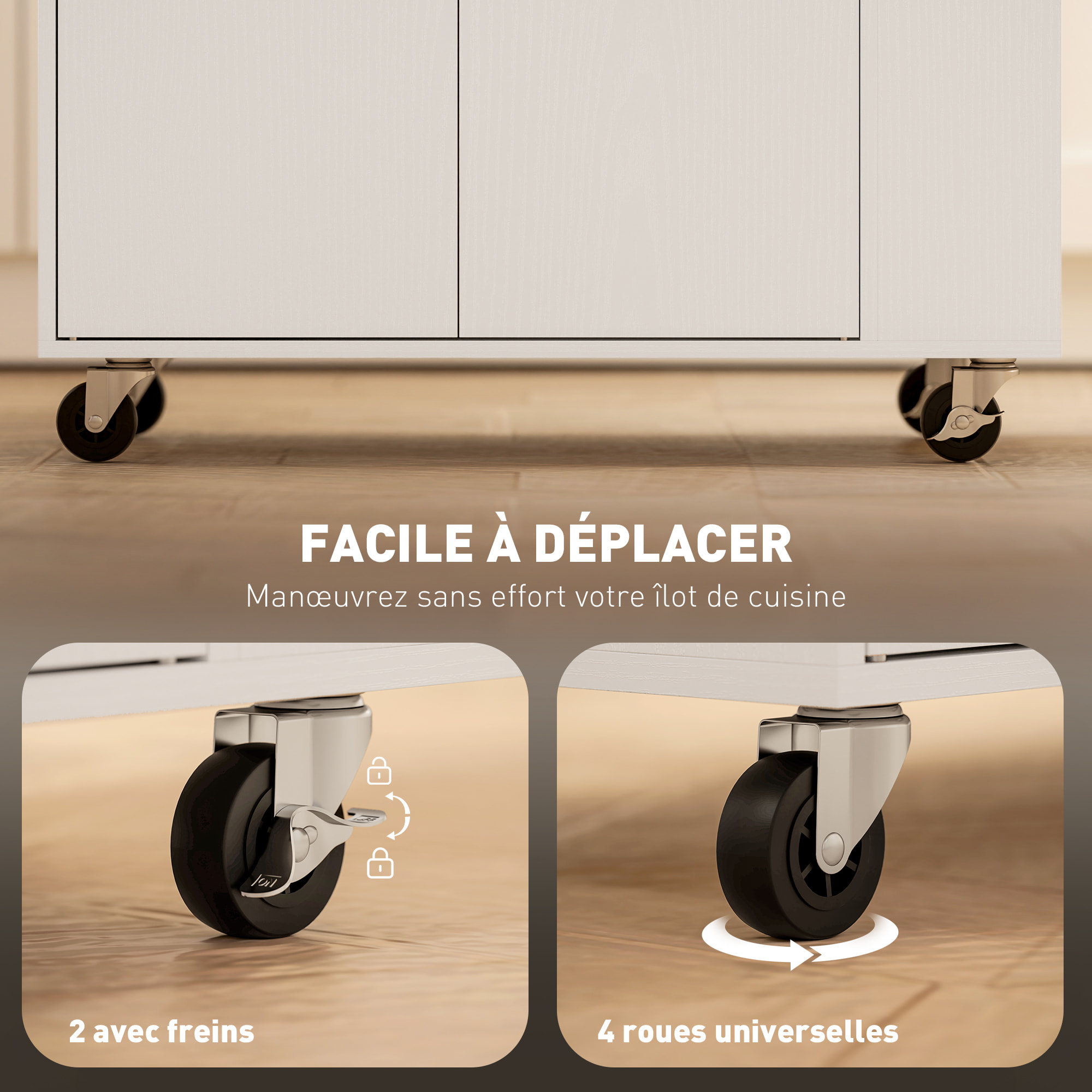 Desserte cuisine - chariot de cuisine - 2 portes, étagère, tiroir, 3 étagères à épices - effet bois clair blanc