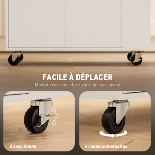 Desserte cuisine - chariot de cuisine - 2 portes, étagère, tiroir, 3 étagères à épices - effet bois clair blanc