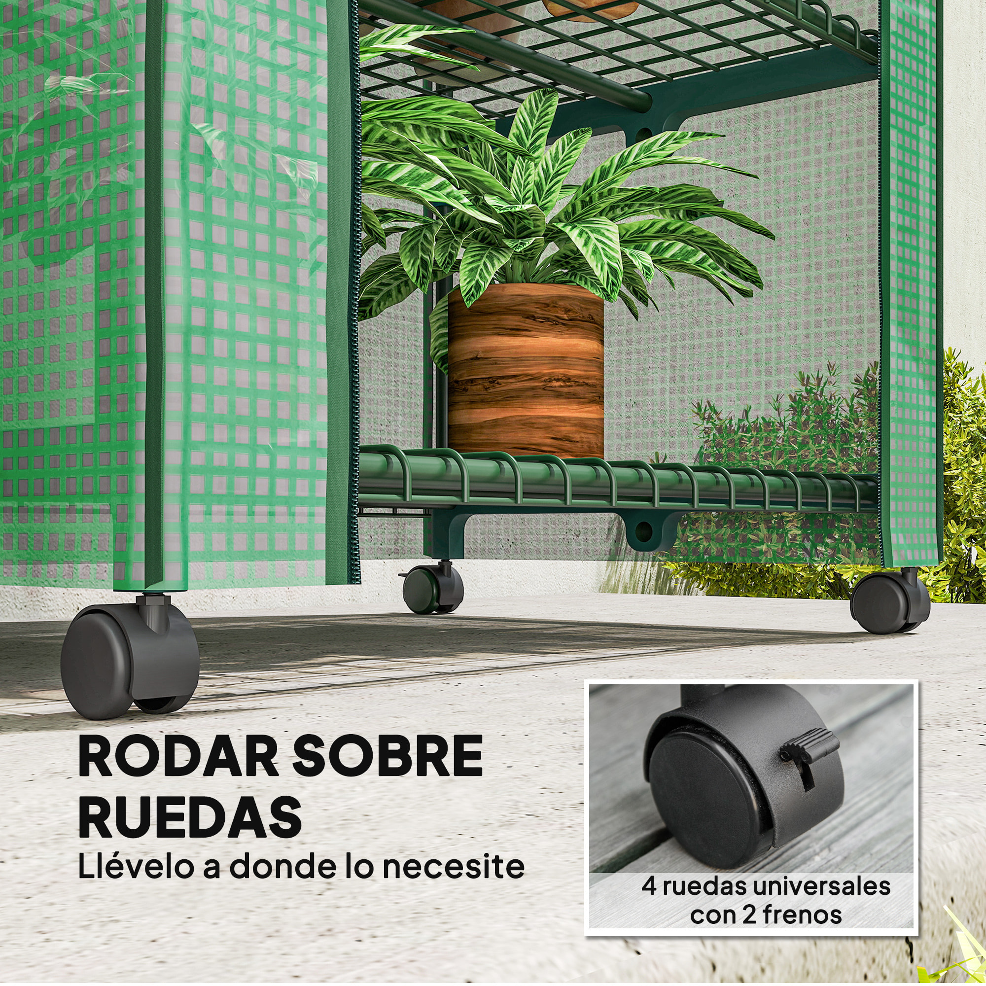 Invernadero de Exterior con 4 Estantes y Ruedas, Invernadero de Jardín con Puerta Enrollable, Marco de Acero y Cubierta PE 140g/ãŽ¡ Anti-UV, Impermeable para Terraza, Patio, 69x50x165 cm, Verde