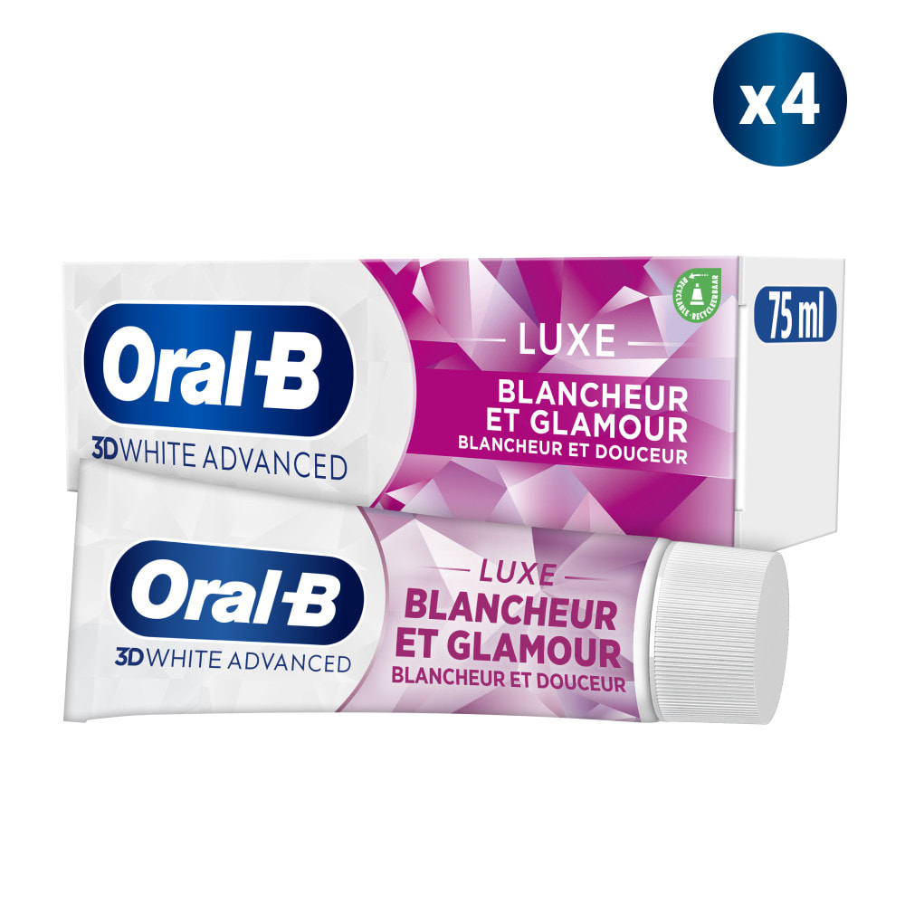 4 Dentifrices Oral-B 3D White Advanced Luxe Blancheur et Glamour 75ml