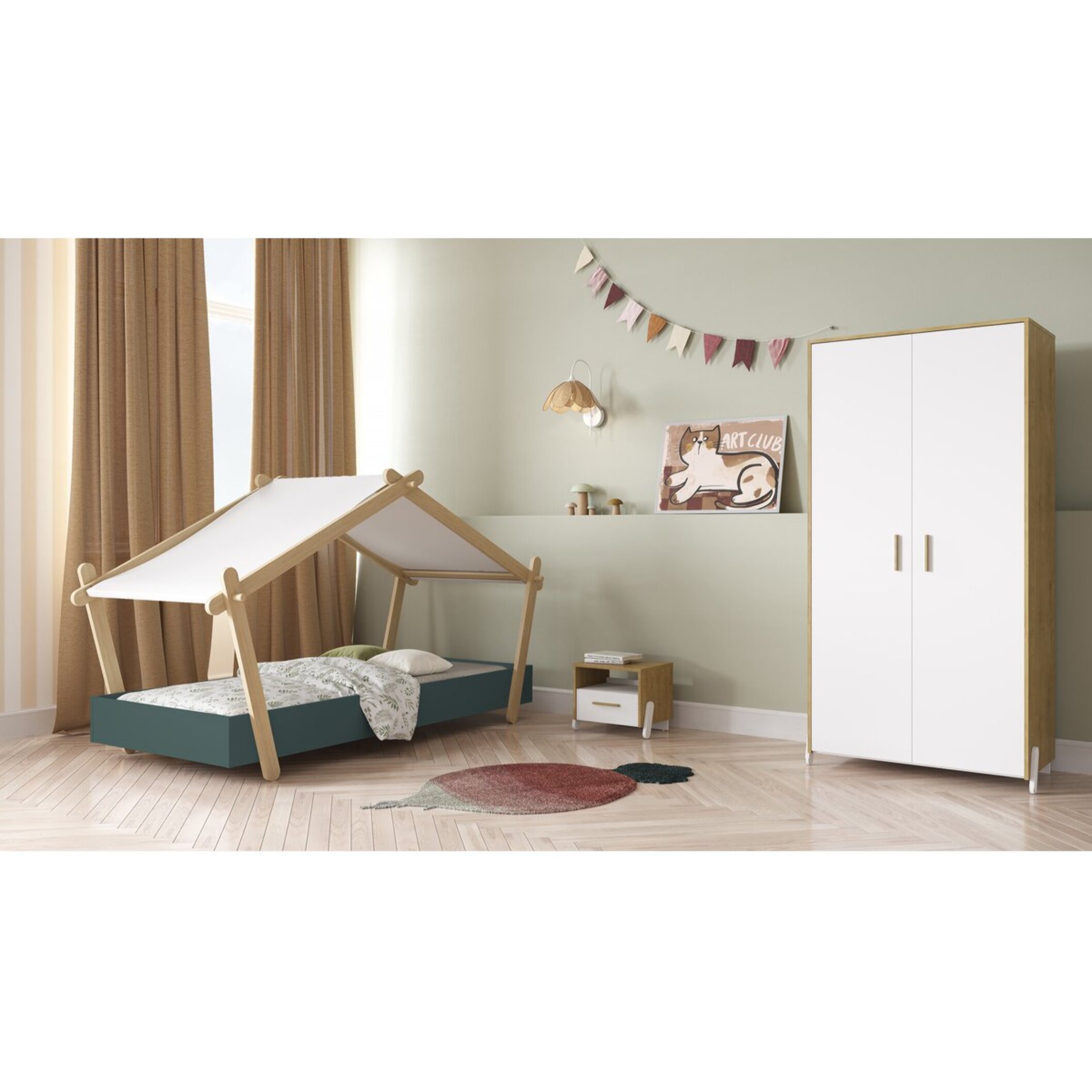 Lit cabane surélevé enfant " Lodge " - 70 x 140 cm - Vert