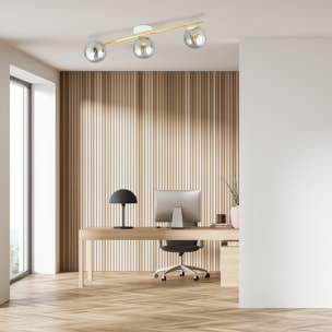 Lampada a sospensione SPLENDI in acciaio bianco e oro con diffusori grafite
