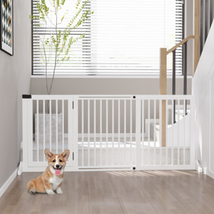 Barrera de Seguridad para Perros Extensible 113-166 cm Rejilla de Protección para Escaleras y Puertas 3 Piezas con Marco de Madera 113-166x36x71 cm Blanco