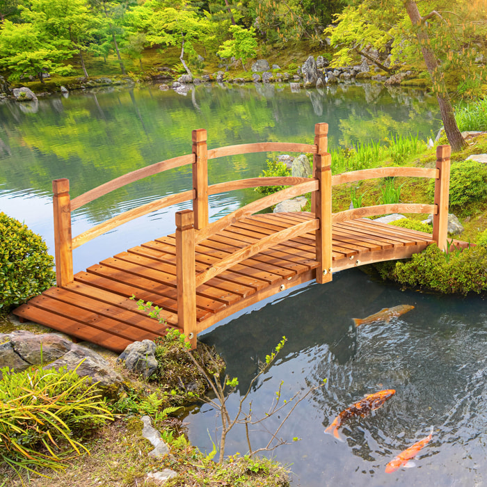 Puente de Aro de Madera con Pasamanos Puente de Jardín para Decoración Patio Carga 200 kg 185x72x58 cm Natural