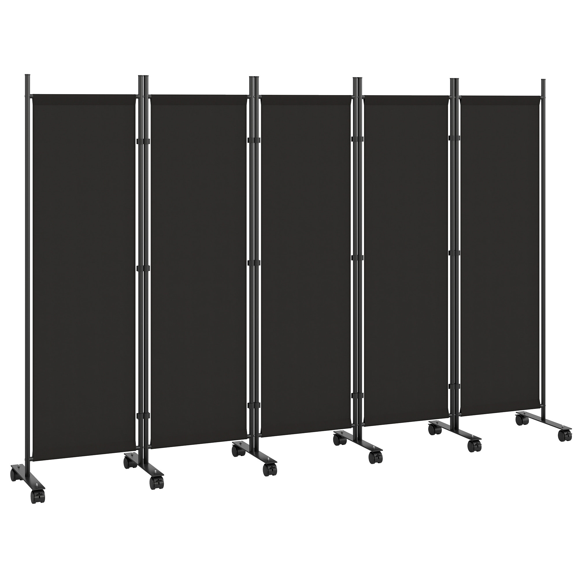 Biombo Plegable de 5 Paneles con 12 Ruedas, 252x170 cm, Biombo Separador de Ambientes con Clips de Conexión para Montaje Personalizado, para Salón u Oficina, Negro