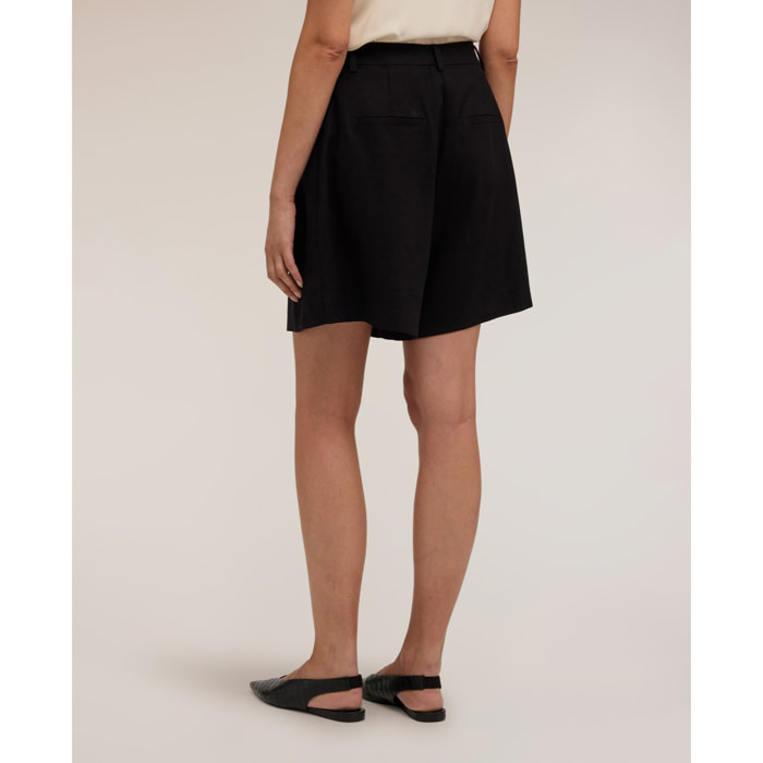 Motivi - Shorts a vita alta in misto lino con pinces - Nero