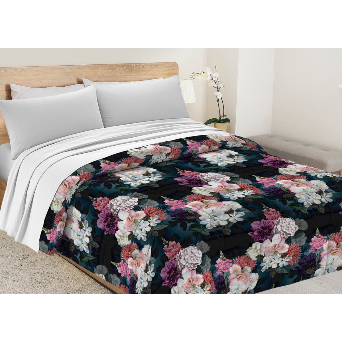 Trapunta Invernale 300gr Diadema Flora Stampa Digitale Fantasia Floreale D6