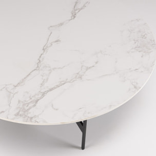 DALY - Table basse ronde 78x78cm plateau effet marbre piètement métal